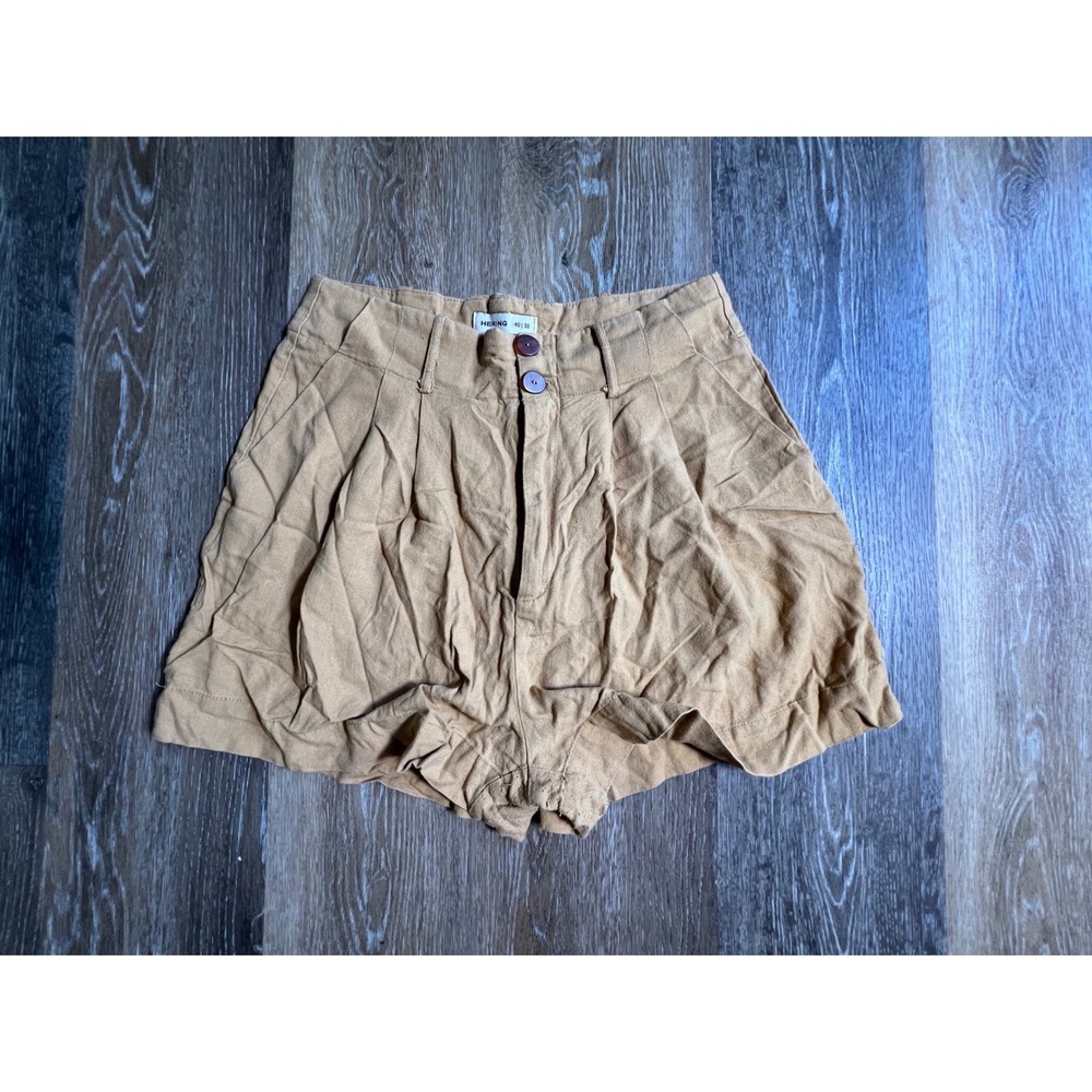 Hering Pleated Linen Shorts Women Size 40/30 Tan Excellent High Waisted Casual